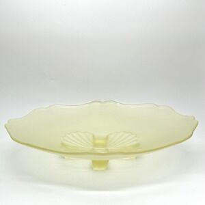 LANCASTER Glass 869 Yellow Satin Footed Bowl Platter 10.5" Art Deco Fan Base